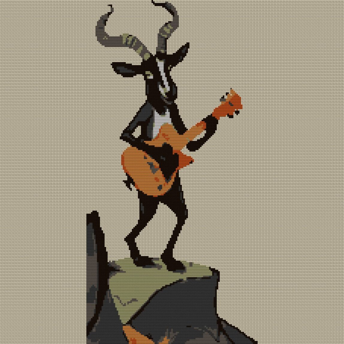 guitar-goat full design mockup without frame guitar-goat full cross stitch design mockup without frame, realistic embroidery preview