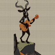 guitar-goat full cross stitch design mockup without frame, realistic embroidery preview