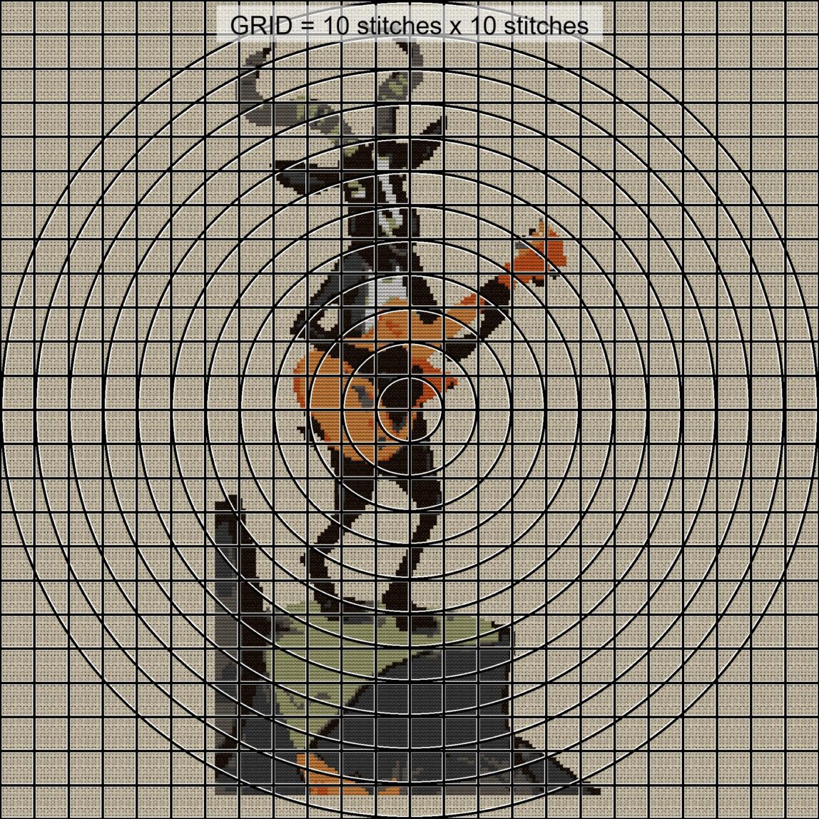 guitar-goat zoomed stitching detail guitar-goat close-up cross stitch detail showing color changes, confetti areas and stitch texture