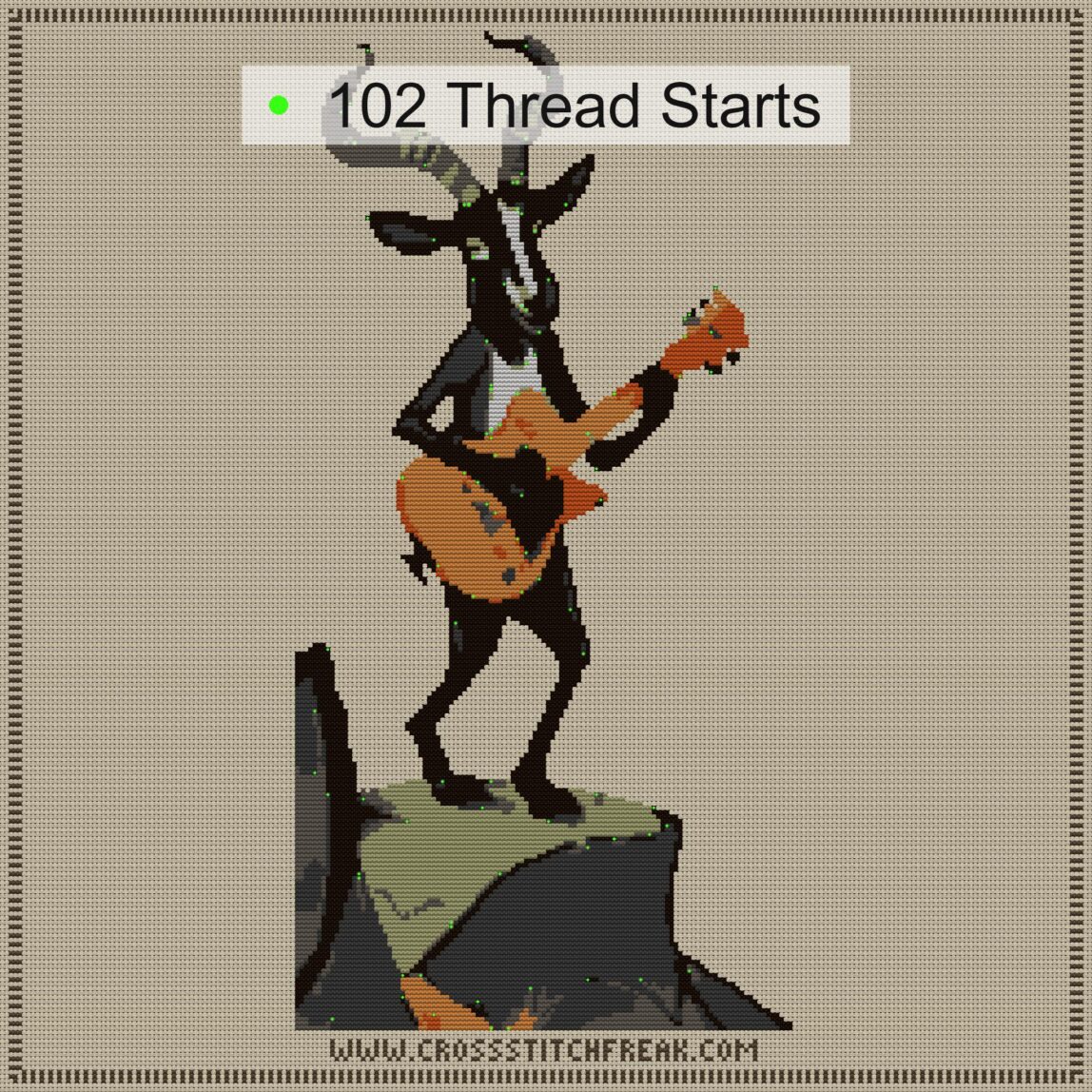 guitar-goat thread start point map guitar-goat cross stitch start point map with highlighted thread start positions in the full design