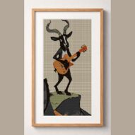 guitar-goat framed cross stitch mockup, realistic finished embroidery design, PDF pattern digital download