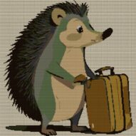 hedgehog-on-journey full cross stitch design mockup without frame, realistic embroidery preview