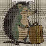hedgehog-on-journey close-up cross stitch detail showing color changes, confetti areas and stitch texture