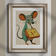 mouse_food alternative framed cross stitch mockup, realistic finished embroidery presentation