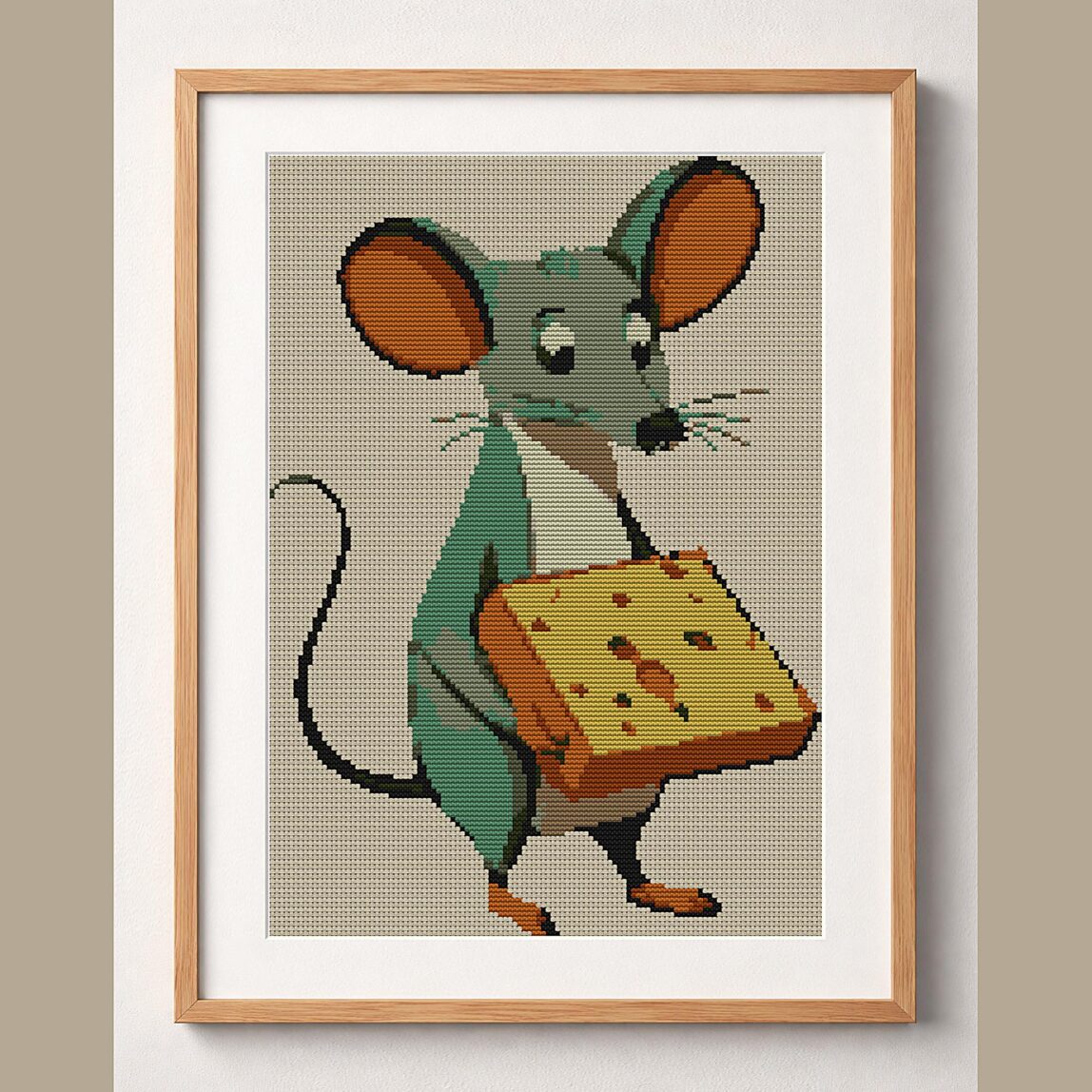 mouse_food framed cross stitch mockup mouse_food framed cross stitch mockup, realistic finished embroidery design, PDF pattern digital download