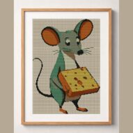 mouse_food framed cross stitch mockup, realistic finished embroidery design, PDF pattern digital download