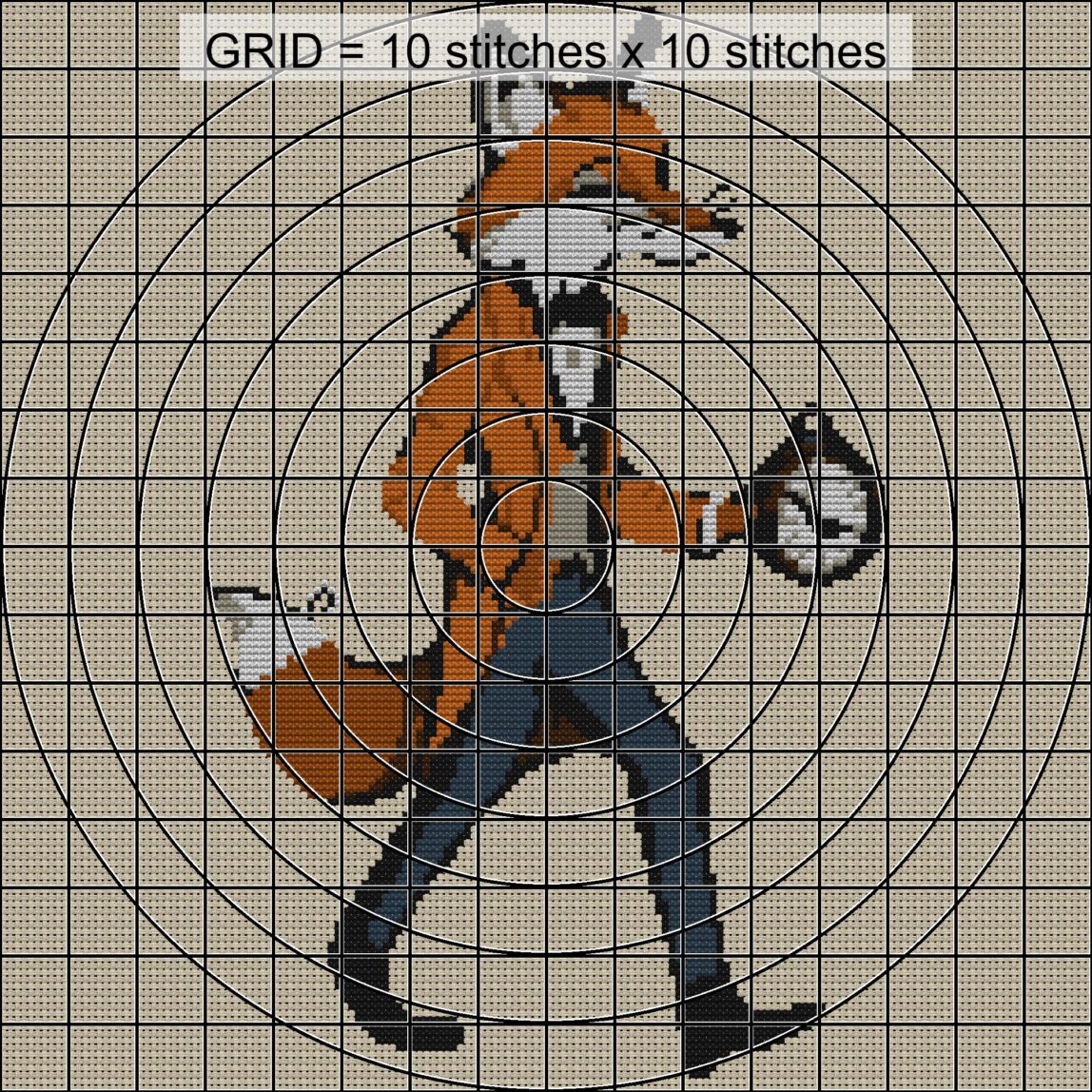 aristocratic-fox close-up cross stitch detail showing color changes, confetti areas and stitch texture