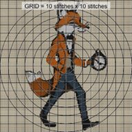 aristocratic-fox close-up cross stitch detail showing color changes, confetti areas and stitch texture