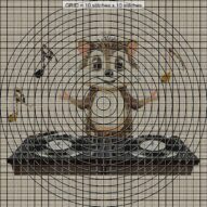 beat-squirrel-dj close-up cross stitch detail showing color changes, confetti areas and stitch texture