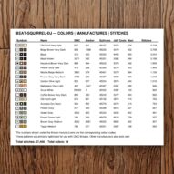 beat-squirrel-dj thread color chart with DMC, Anchor, Sullivans, J&P Coats and Maxi color references