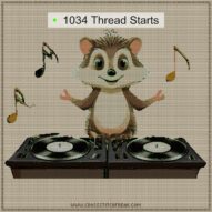 beat-squirrel-dj cross stitch start point map with highlighted thread start positions in the full design