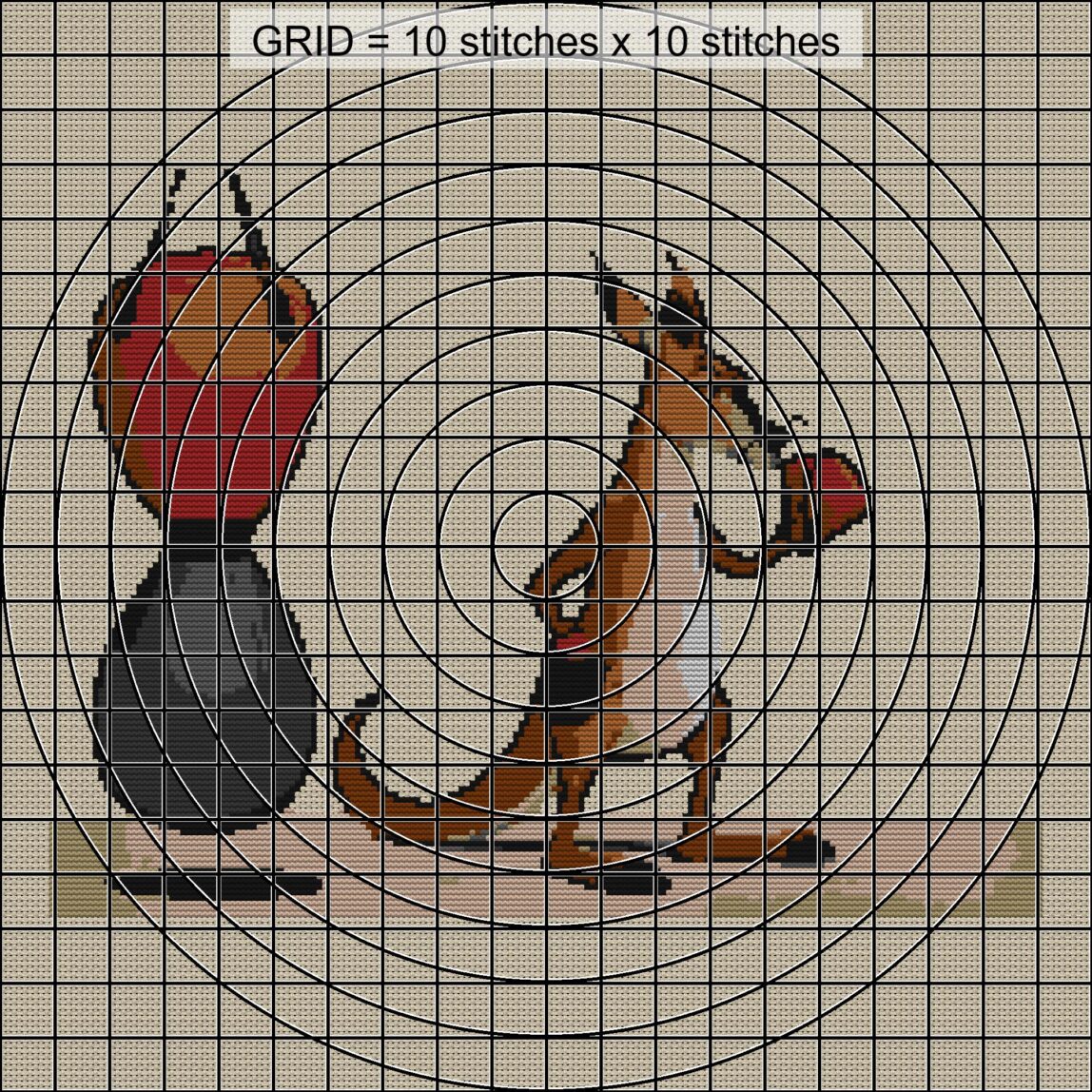boxing-kangaroo close-up cross stitch detail showing color changes, confetti areas and stitch texture