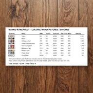 boxing-kangaroo thread color chart with DMC, Anchor, Sullivans, J&P Coats and Maxi color references