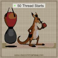boxing-kangaroo cross stitch start point map with highlighted thread start positions in the full design