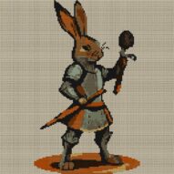 carrot-knight-bunny full cross stitch design mockup without frame, realistic embroidery preview