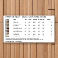 carrot-knight-bunny thread color chart with DMC, Anchor, Sullivans, J&P Coats and Maxi color references