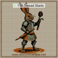 carrot-knight-bunny cross stitch start point map with highlighted thread start positions in the full design