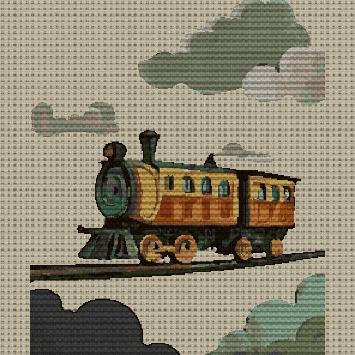 cloud-top-journey full cross stitch design mockup without frame, realistic embroidery preview