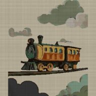 cloud-top-journey full cross stitch design mockup without frame, realistic embroidery preview