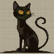 cute-black-cat full cross stitch design mockup without frame, realistic embroidery preview
