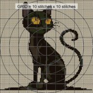 cute-black-cat close-up cross stitch detail showing color changes, confetti areas and stitch texture