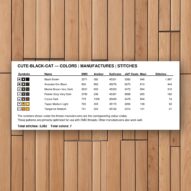 cute-black-cat thread color chart with DMC, Anchor, Sullivans, J&P Coats and Maxi color references