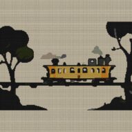 dream-train-journey full cross stitch design mockup without frame, realistic embroidery preview