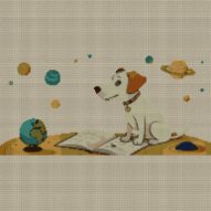 dreamy-dog full cross stitch design mockup without frame, realistic embroidery preview