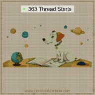 dreamy-dog cross stitch start point map with highlighted thread start positions in the full design