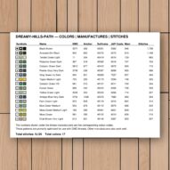 dreamy-hills-path thread color chart with DMC, Anchor, Sullivans, J&P Coats and Maxi color references
