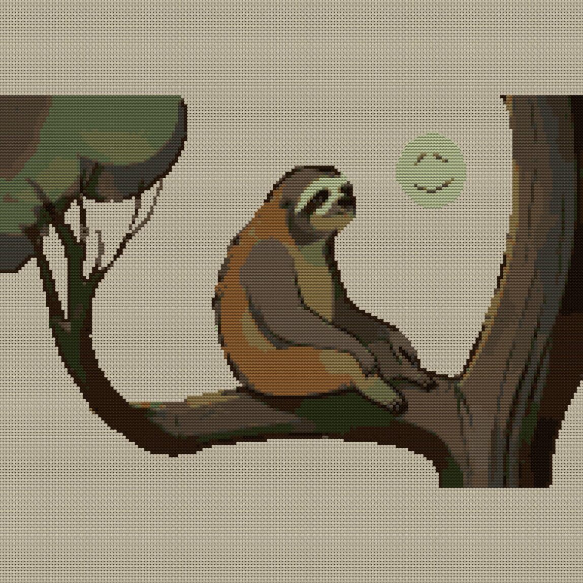 dreamy-sloth-moon full design mockup without frame dreamy-sloth-moon full cross stitch design mockup without frame, realistic embroidery preview