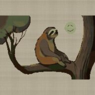 dreamy-sloth-moon full cross stitch design mockup without frame, realistic embroidery preview