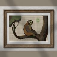 dreamy-sloth-moon alternative framed cross stitch mockup, realistic finished embroidery presentation