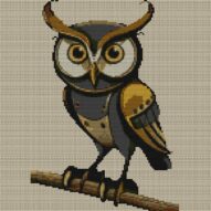 eagle-owl full cross stitch design mockup without frame, realistic embroidery preview