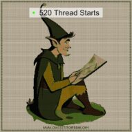 elf-gnome cross stitch start point map with highlighted thread start positions in the full design