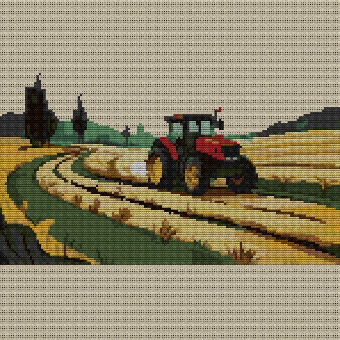 farm-tractor full design mockup without frame farm-tractor full cross stitch design mockup without frame, realistic embroidery preview