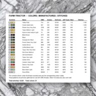 farm-tractor thread color chart with DMC, Anchor, Sullivans, J&P Coats and Maxi color references