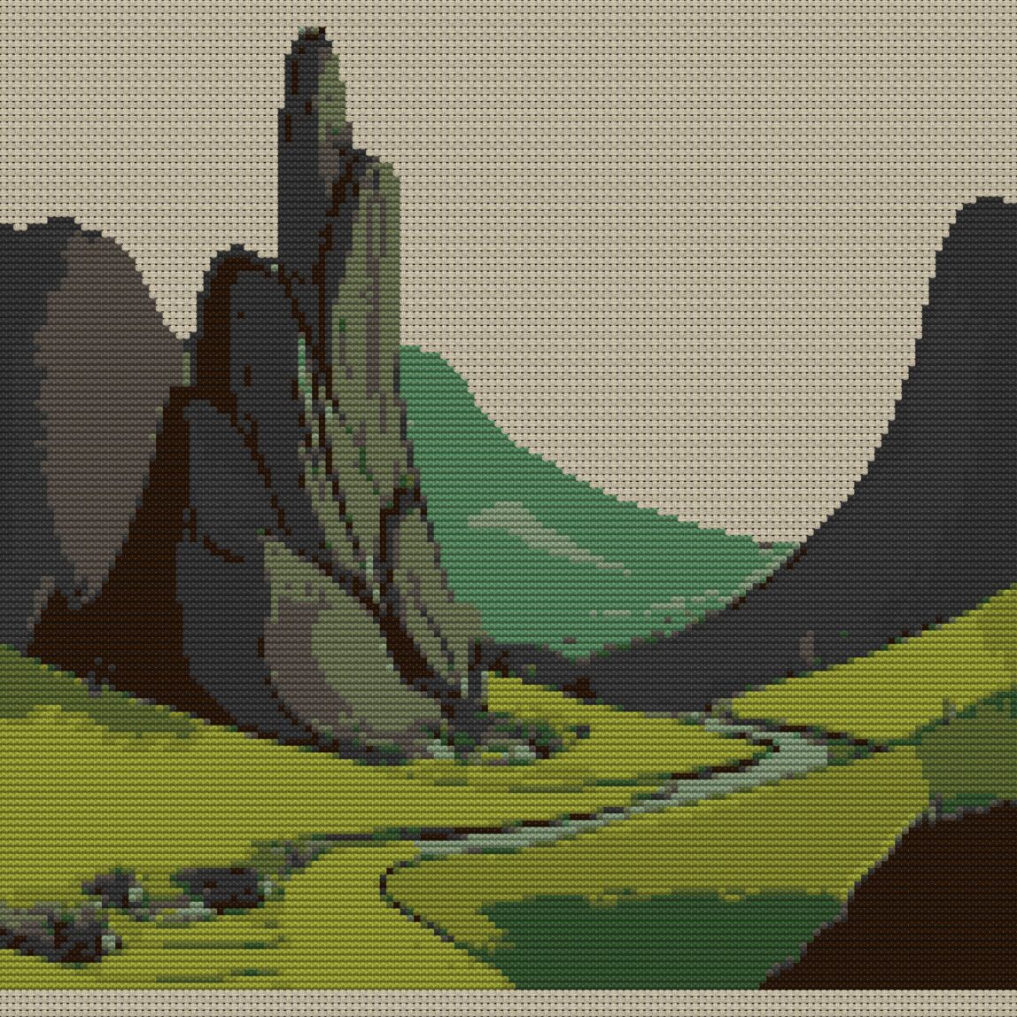 follow-your-path full cross stitch design mockup without frame, realistic embroidery preview
