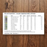 follow-your-path thread color chart with DMC, Anchor, Sullivans, J&P Coats and Maxi color references