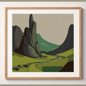 follow-your-path framed cross stitch mockup, realistic finished embroidery design, PDF pattern digital download