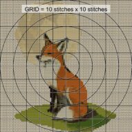 fox-moon-gazing close-up cross stitch detail showing color changes, confetti areas and stitch texture