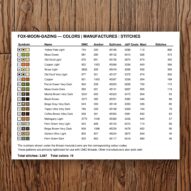 fox-moon-gazing thread color chart with DMC, Anchor, Sullivans, J&P Coats and Maxi color references