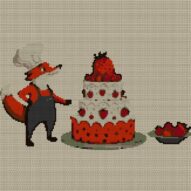 fox-pastry-chef full cross stitch design mockup without frame, realistic embroidery preview