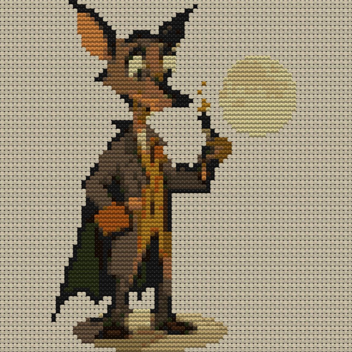 gentle-werewolf full cross stitch design mockup without frame, realistic embroidery preview