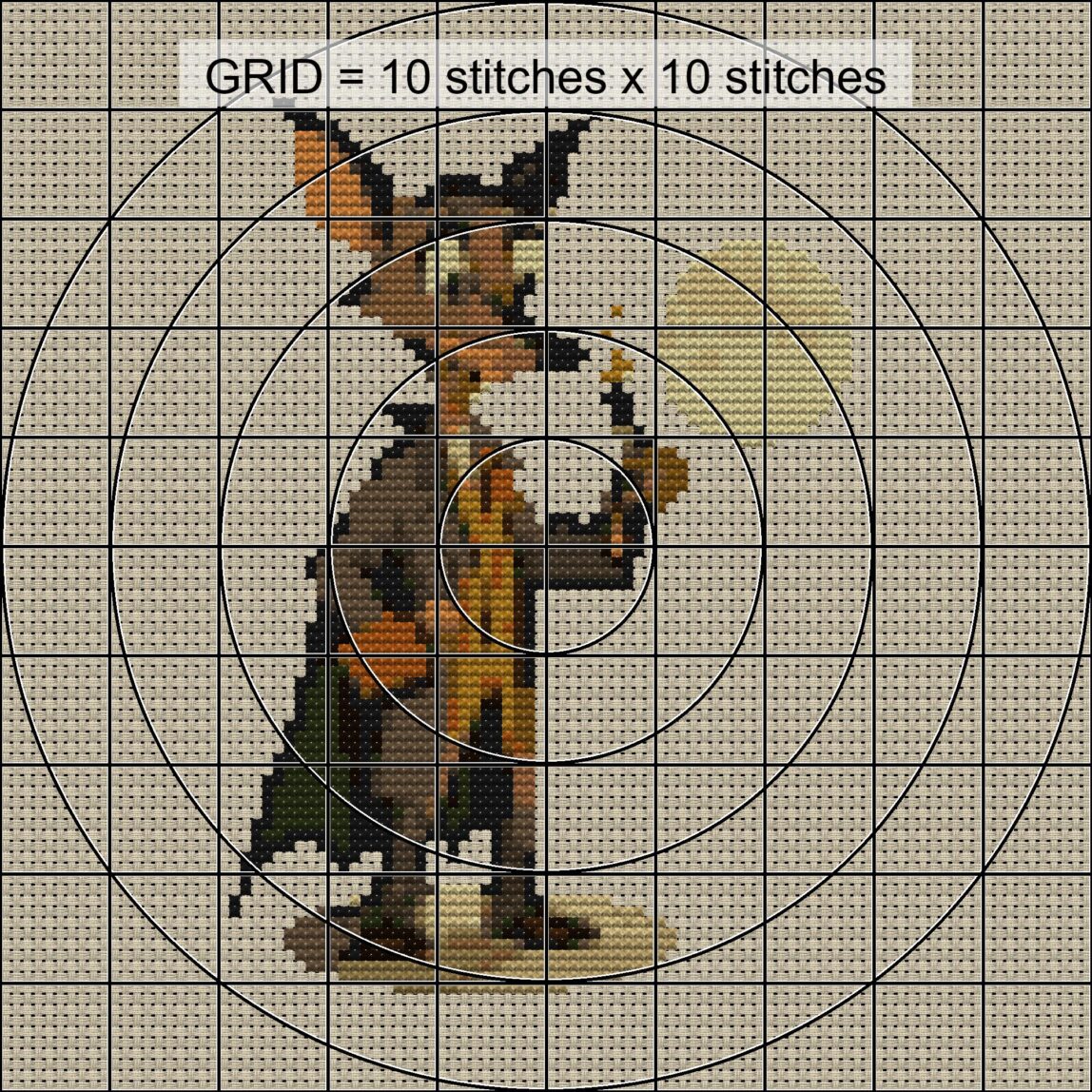 gentle-werewolf close-up cross stitch detail showing color changes, confetti areas and stitch texture
