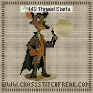 gentle-werewolf cross stitch start point map with highlighted thread start positions in the full design