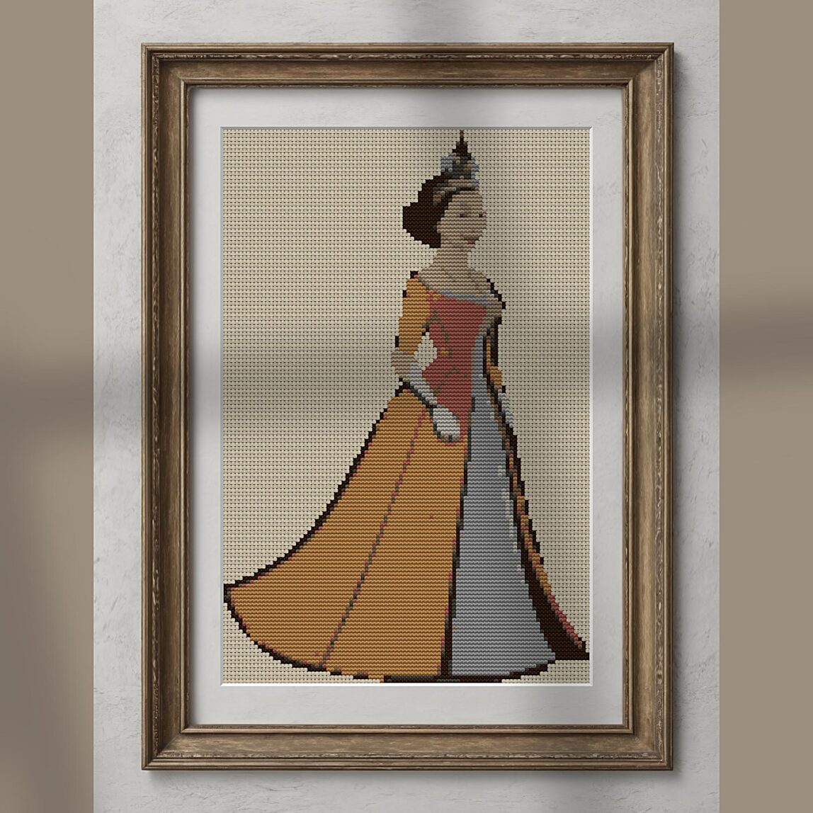 graceful-queen alternative framed mockup graceful-queen alternative framed cross stitch mockup, realistic finished embroidery presentation