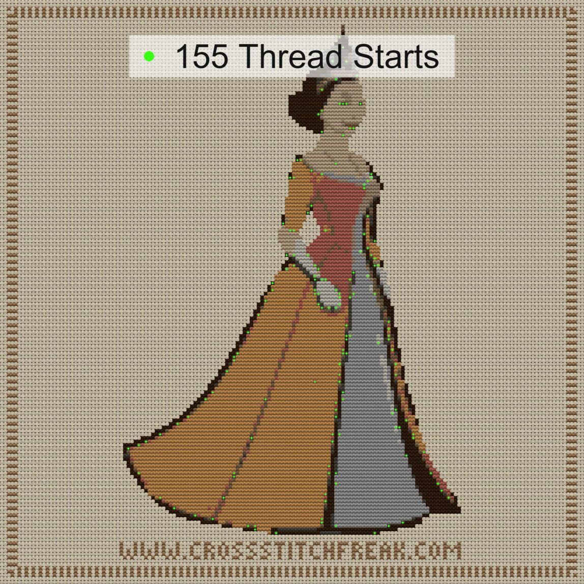 graceful-queen thread start point map graceful-queen cross stitch start point map with highlighted thread start positions in the full design