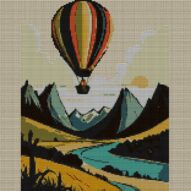 hot-air-balloon-ride full cross stitch design mockup without frame, realistic embroidery preview
