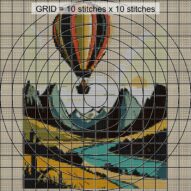 hot-air-balloon-ride close-up cross stitch detail showing color changes, confetti areas and stitch texture